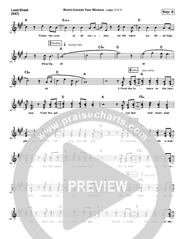 World Outside Your Window (Live) Lead Sheet (SAT) (Hillsong Young & Free)