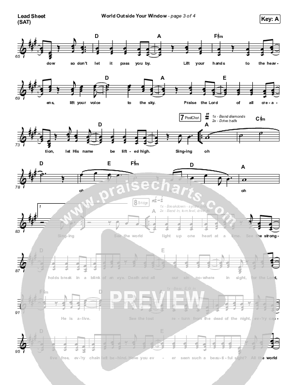 World Outside Your Window (Live) Lead Sheet (SAT) (Hillsong Young & Free)