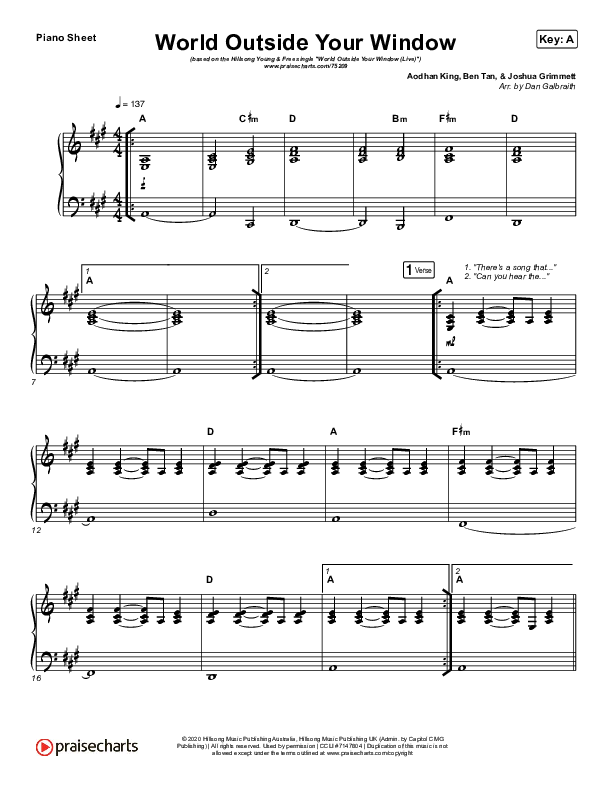 World Outside Your Window (Live) Piano Sheet (Hillsong Young & Free)