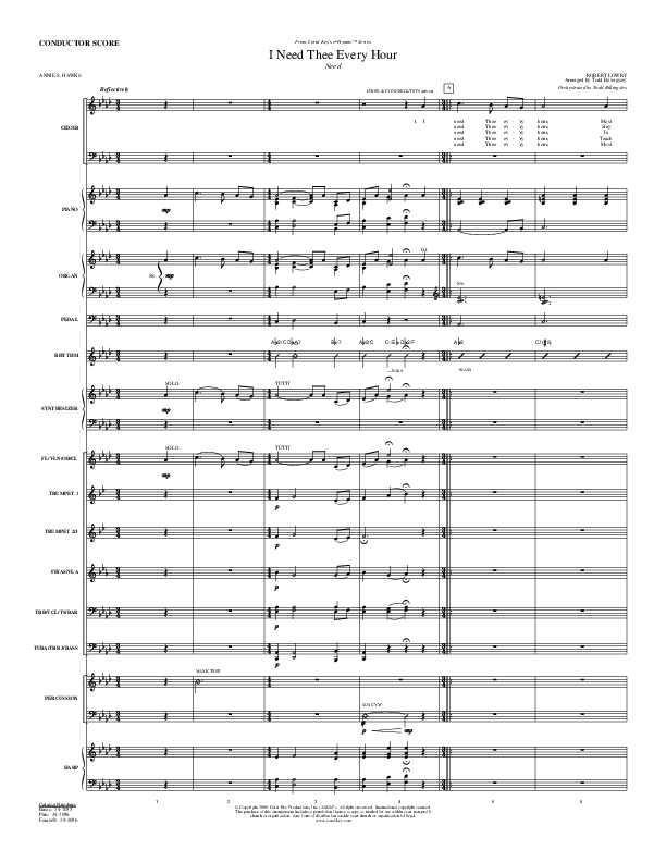 I Need Thee Every Hour Conductor's Score (Todd Billingsley)
