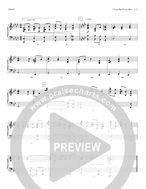I Need Thee Every Hour Piano Sheet (Todd Billingsley)
