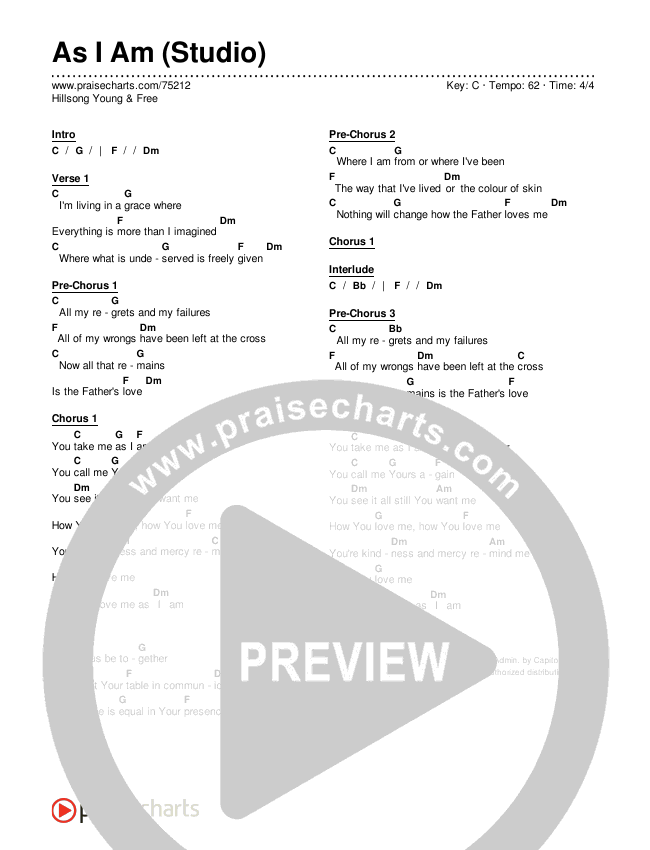 As I Am (Studio) Chords & Lyrics (Hillsong Young & Free)