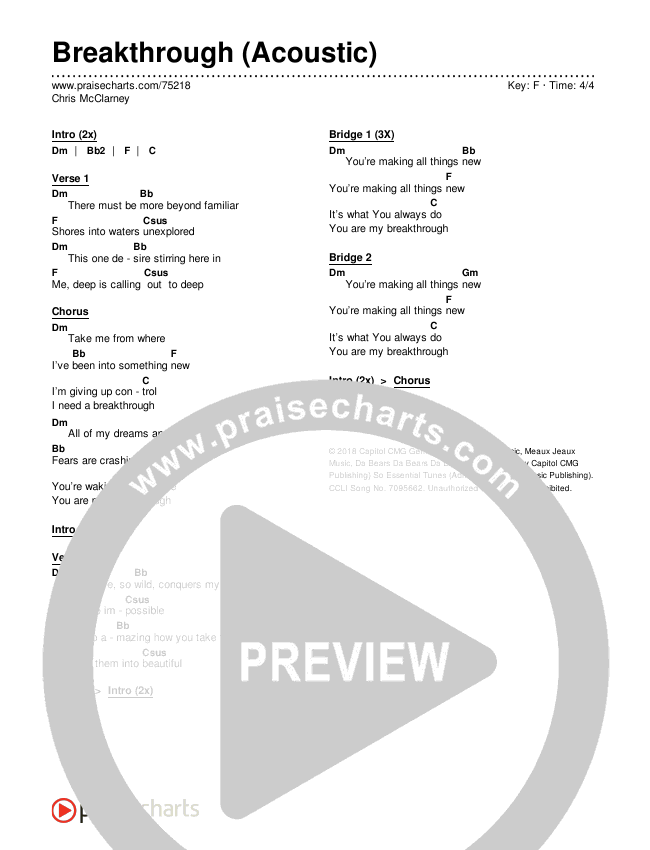 Breakthrough (Acoustic) Chords & Lyrics (Chris McClarney)
