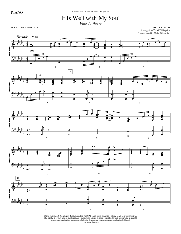 It Is Well With My Soul Piano Sheet (Todd Billingsley)
