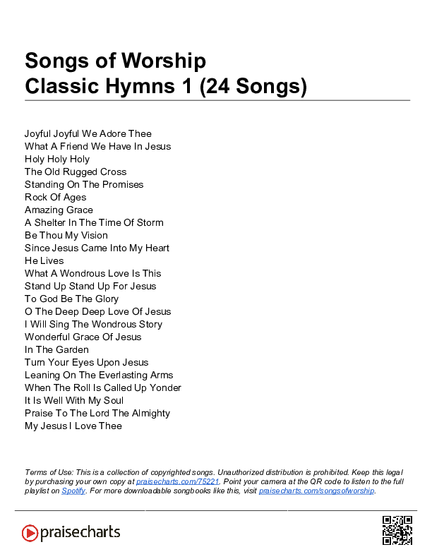 Classic Hymns 1 (24 Songs) Song Sheet (Song Sheets)