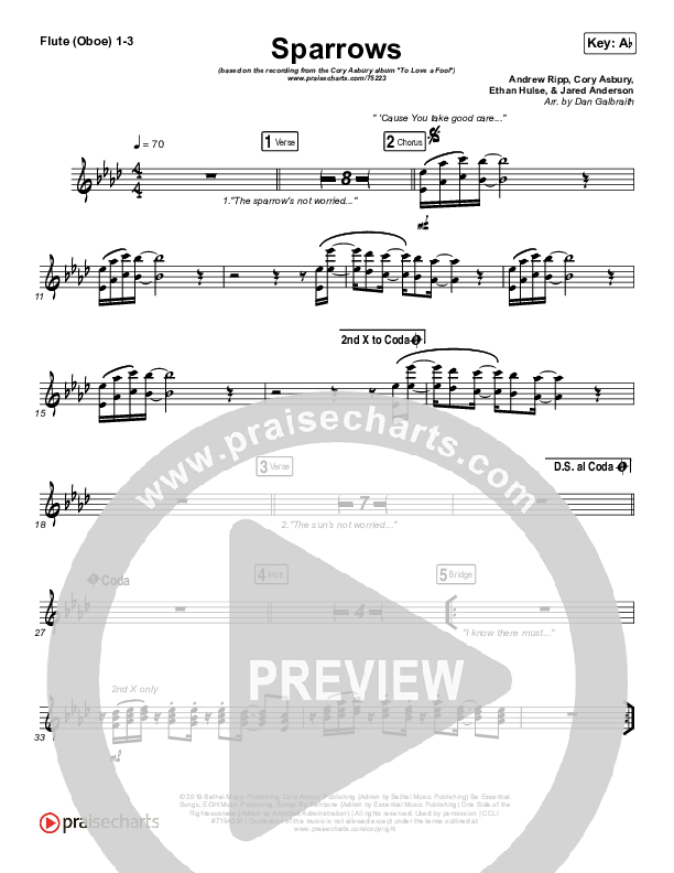 Sparrows Flute/Oboe 1/2/3 (Cory Asbury)