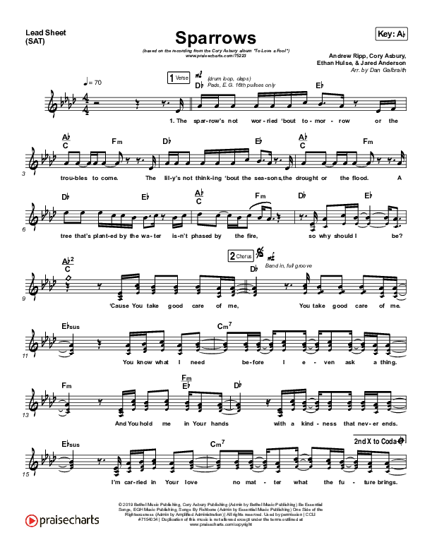 Sparrows Lead Sheet (SAT) (Cory Asbury)