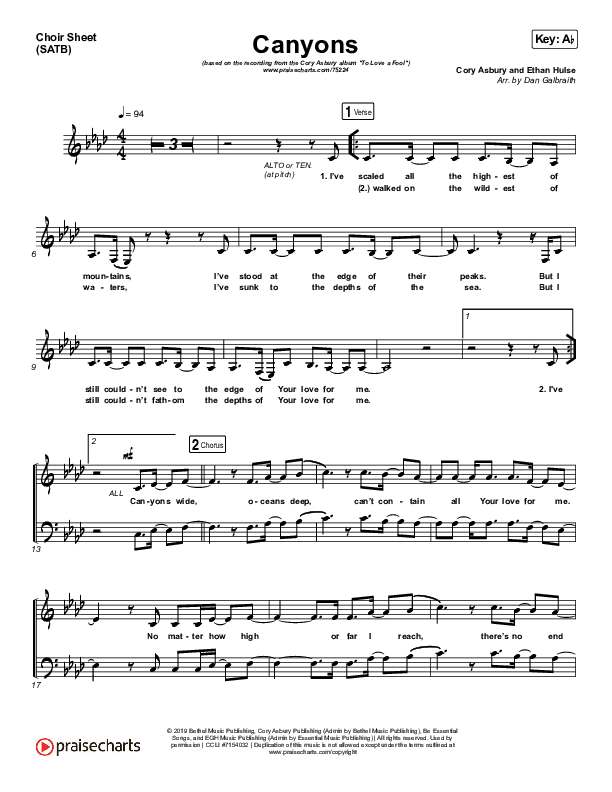 Canyons Choir Sheet (SATB) (Cory Asbury)