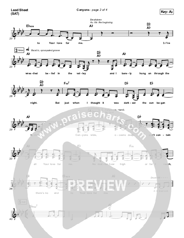 Canyons Lead Sheet (SAT) (Cory Asbury)