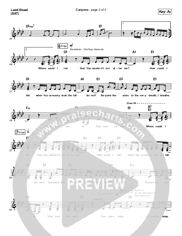 Canyons Lead Sheet (SAT) (Cory Asbury)