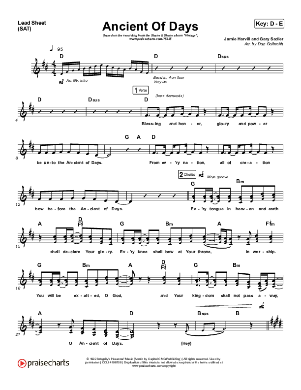 Ancient Of Days Lead Sheet (SAT) (Shane & Shane)