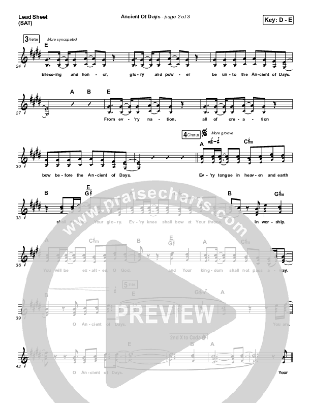 Ancient Of Days Lead Sheet (SAT) (Shane & Shane)