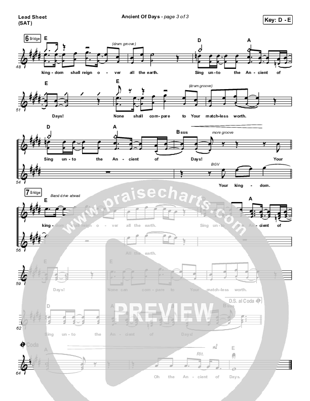 Ancient Of Days Lead Sheet (SAT) (Shane & Shane)