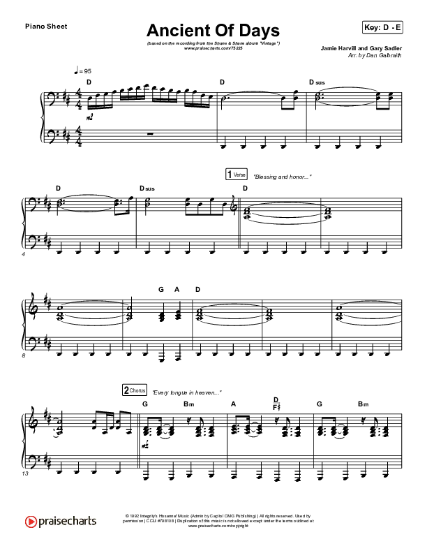 Ancient Of Days Piano Sheet (Shane & Shane)