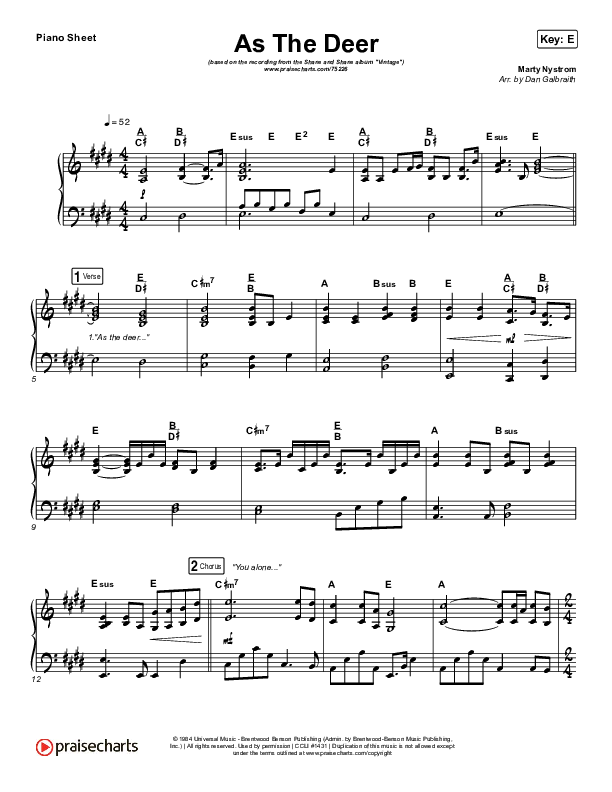 As The Deer Piano Sheet (Shane & Shane)