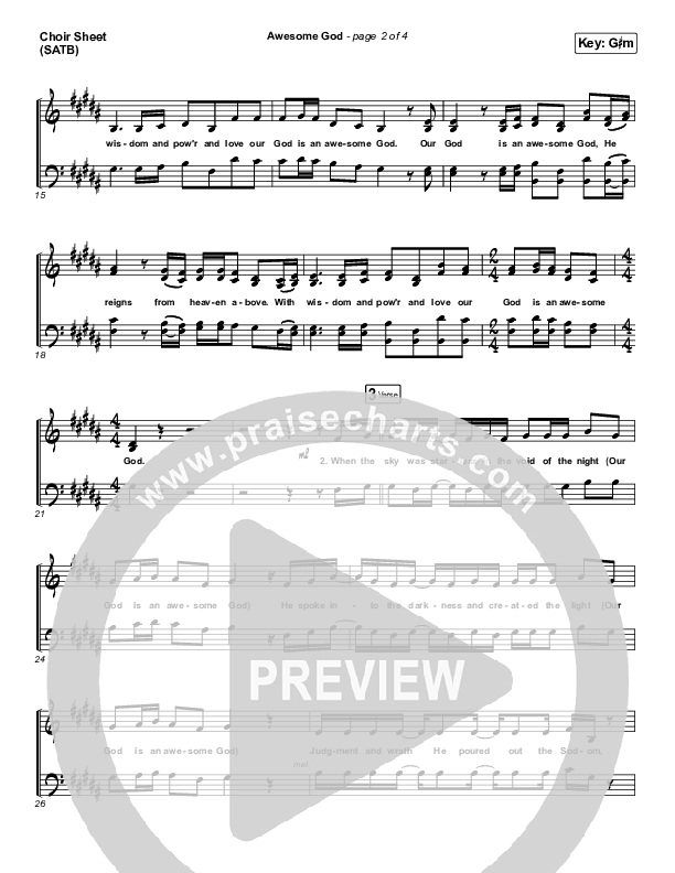 Awesome God Choir Sheet (SATB) (Shane & Shane)
