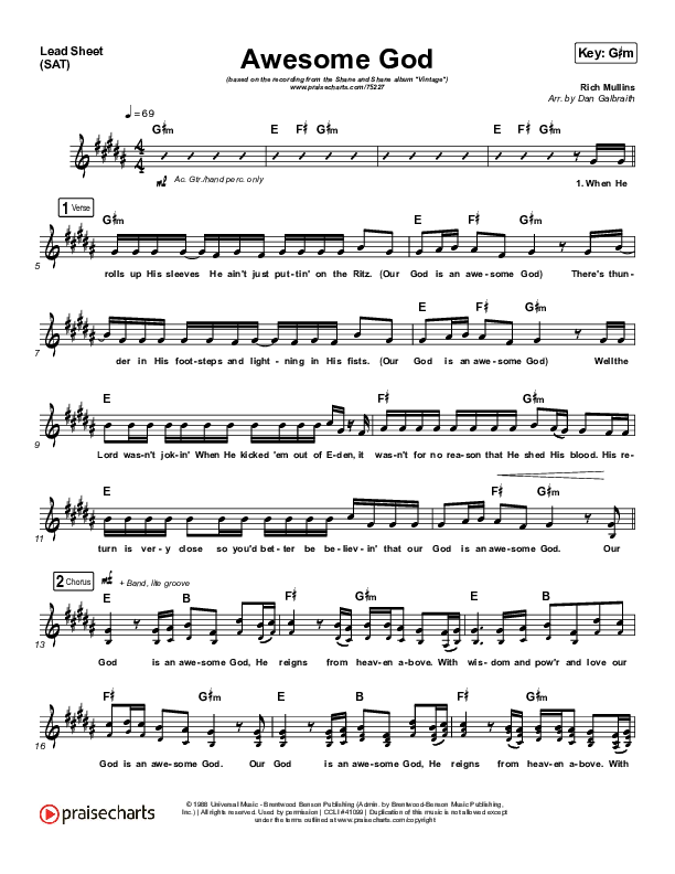 Awesome God Lead Sheet (SAT) (Shane & Shane)