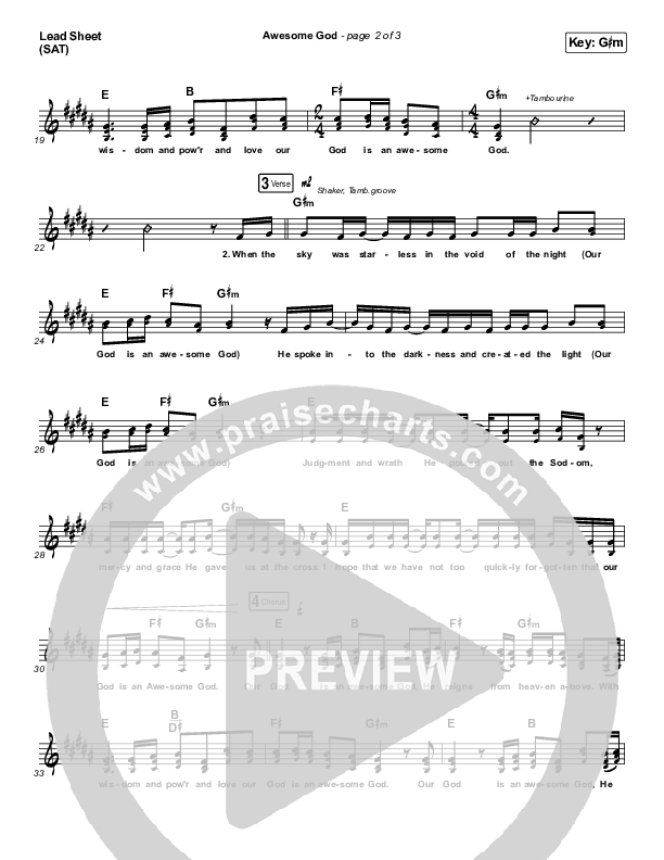 Awesome God Lead Sheet (SAT) (Shane & Shane)