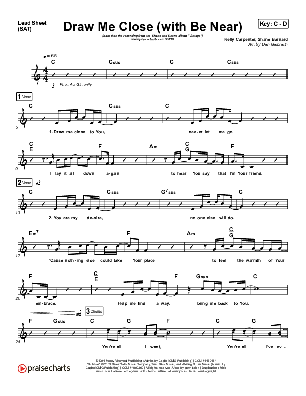 Draw Me Close / Be Near Lead Sheet (SAT) (Shane & Shane)