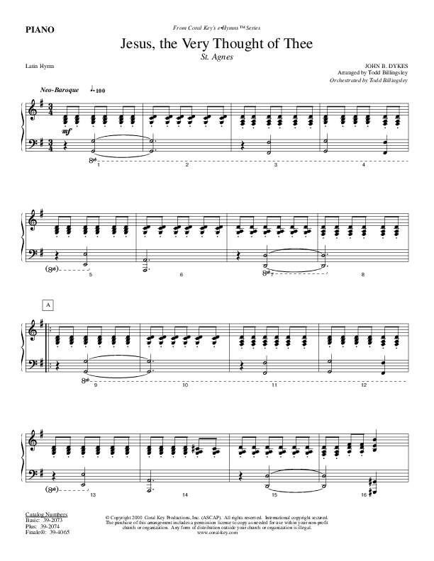 Jesus The Very Thought Of Thee Piano Sheet (Todd Billingsley)
