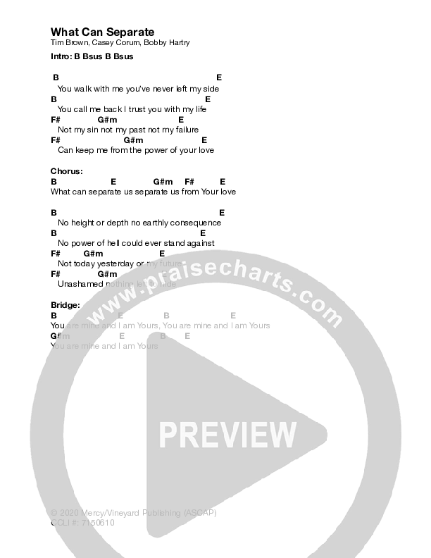 What Can Separate Chords & Lyrics (Vineyard Worship / Tim Brown)