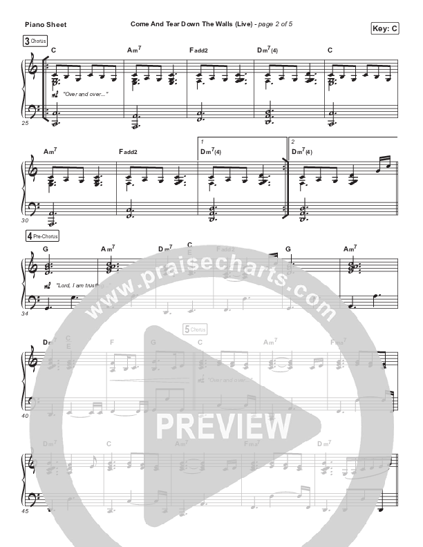 Come And Tear Down The Walls (Live) Piano Sheet (REVERE / David & Nicole Binion)