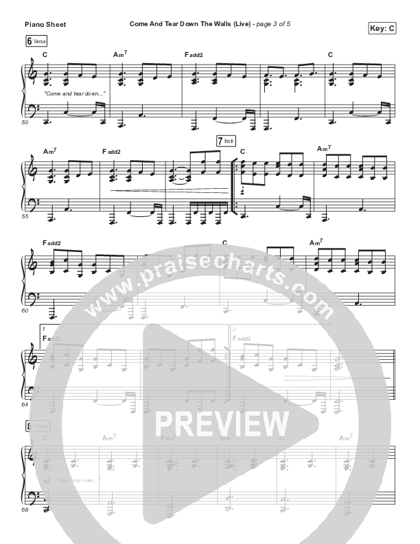 Come And Tear Down The Walls (Live) Piano Sheet (REVERE / David & Nicole Binion)