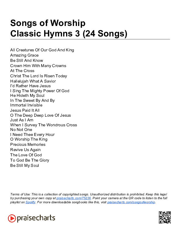 Classic Hymns 3 (24 Songs) Song Sheet (Song Sheets)