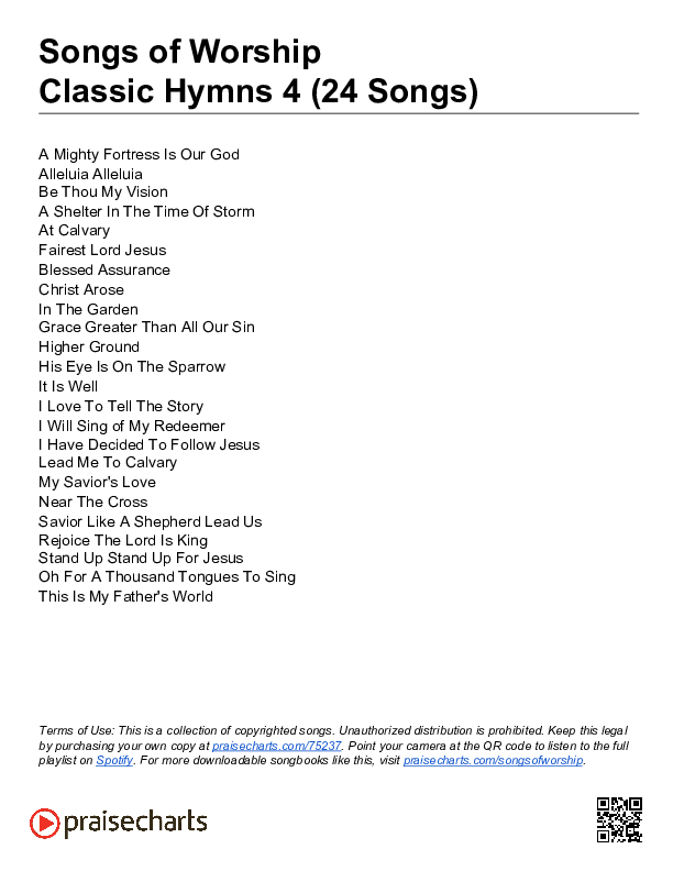 Classic Hymns 4 (24 Songs) Song Sheet (Song Sheets)