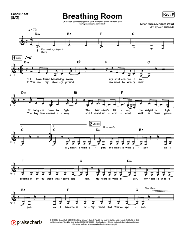 Breathing Room (Live) Lead Sheet (SAT) (Kim Walker-Smith)