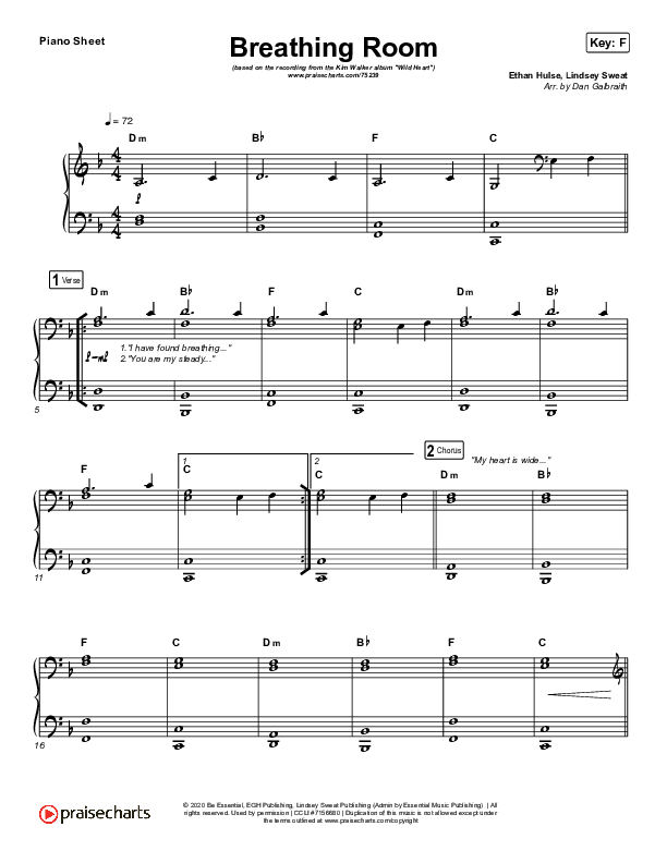 Breathing Room (Live) Piano Sheet (Kim Walker-Smith)