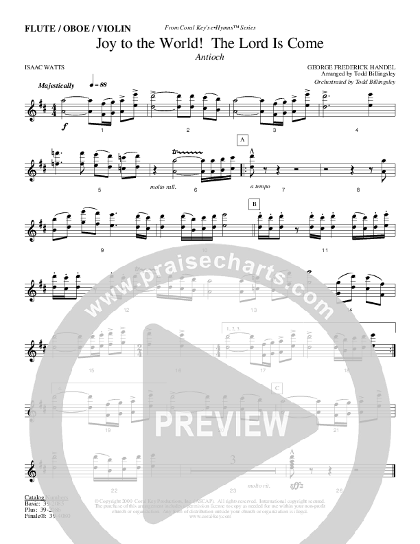 Joy To The World The Lord Is Come Flute/Oboe (Todd Billingsley)