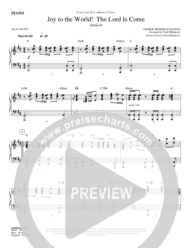 Joy To The World The Lord Is Come Piano Sheet (Todd Billingsley)
