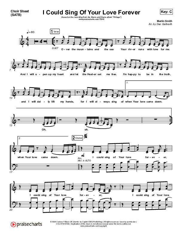 I Could Sing Of Your Love Forever Choir Sheet (SATB) (Shane & Shane)