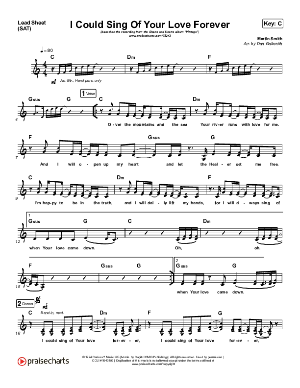 I Could Sing Of Your Love Forever Lead Sheet (SAT) (Shane & Shane)