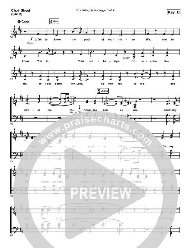 Knowing You Choir Sheet (SATB) (Shane & Shane)