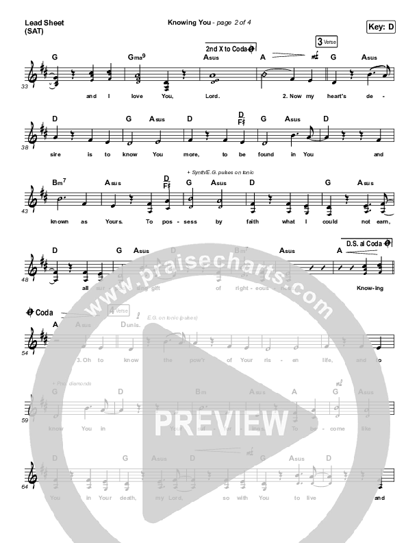 Knowing You Lead Sheet (SAT) (Shane & Shane)