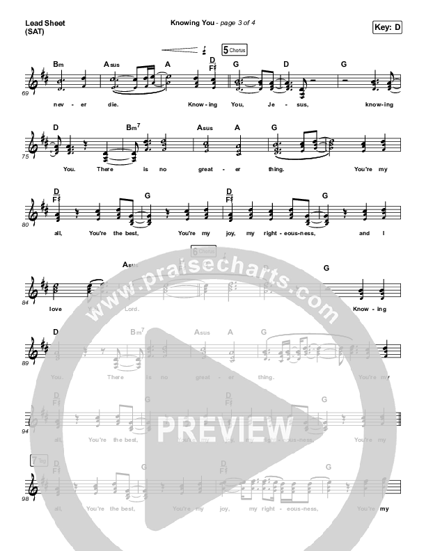 Knowing You Lead Sheet (SAT) (Shane & Shane)