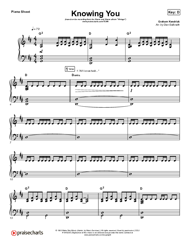 Knowing You Piano Sheet (Shane & Shane)
