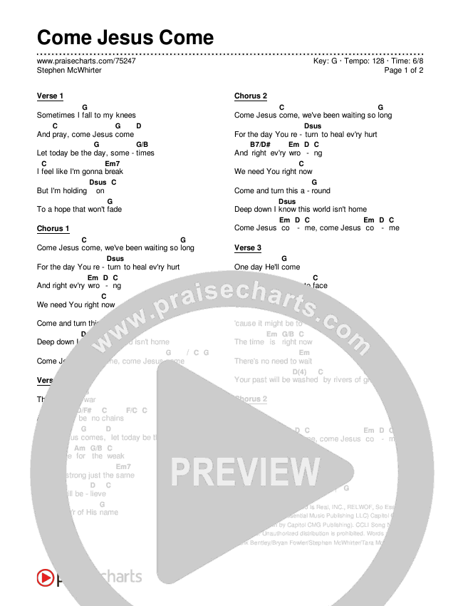 Come Jesus Come Chords & Lyrics (Stephen McWhirter)