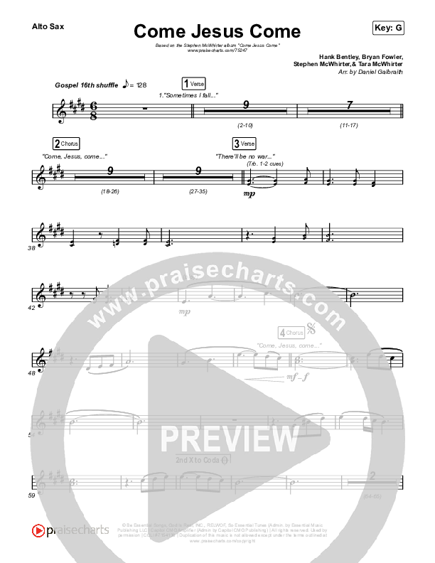 Come Jesus Come Alto Sax (Stephen McWhirter)