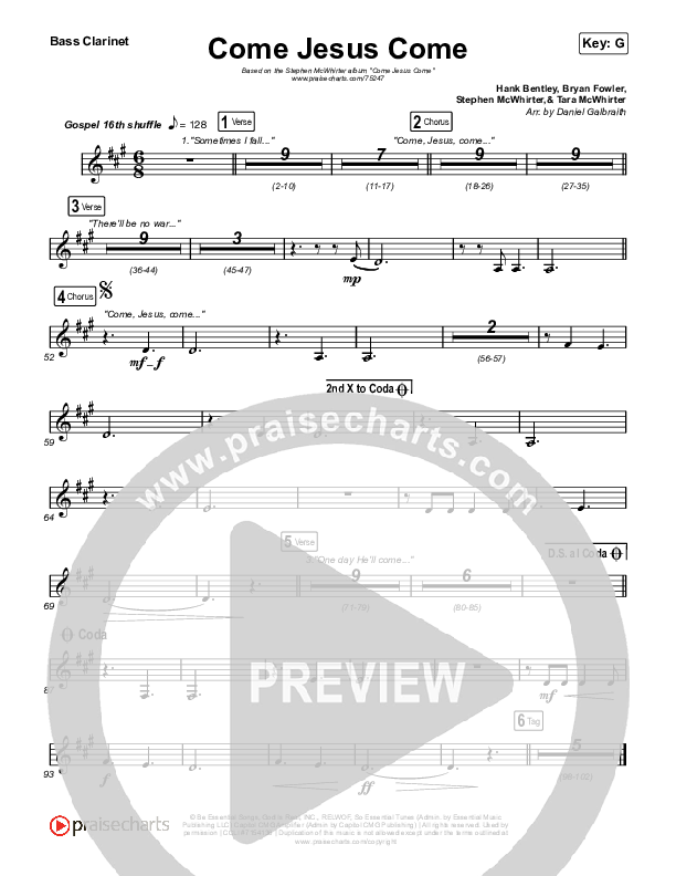 Come Jesus Come Bass Clarinet (Stephen McWhirter)