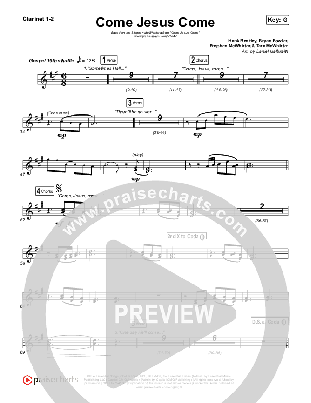 Come Jesus Come Clarinet 1,2 (Stephen McWhirter)