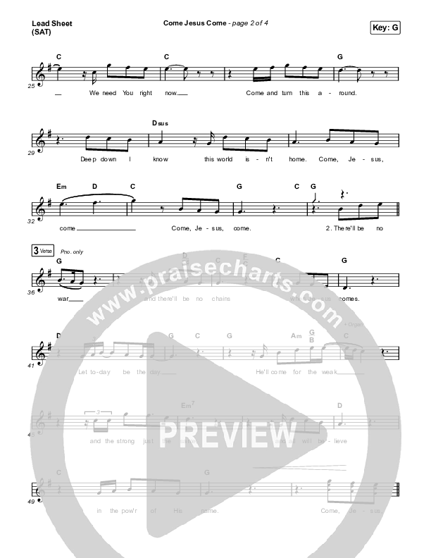 Come Jesus Come Lead Sheet (SAT) (Stephen McWhirter)