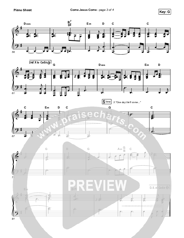 Come Jesus Come Piano Sheet (Stephen McWhirter)