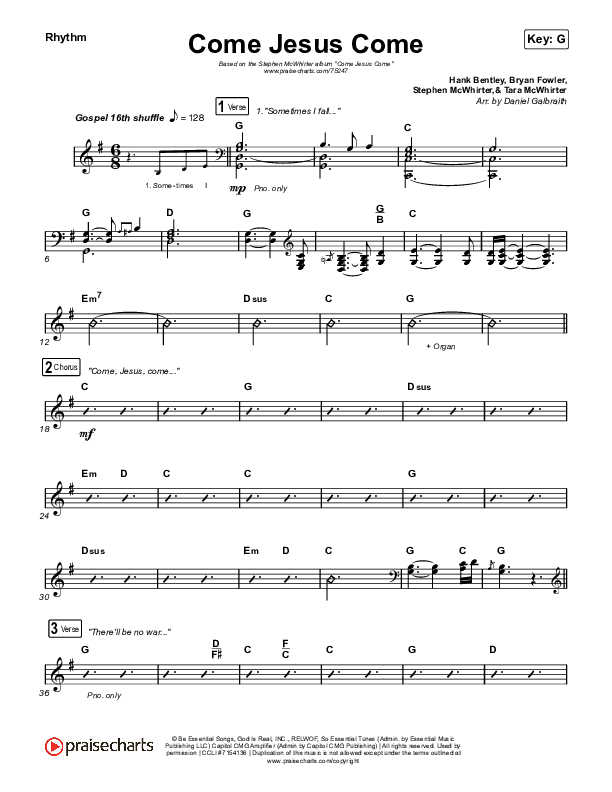 Come Jesus Come Rhythm Chart (Stephen McWhirter)
