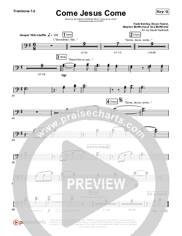 Come Jesus Come Trombone 1/2 (Stephen McWhirter)