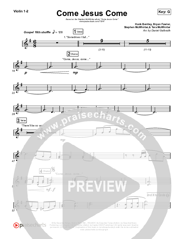 Come Jesus Come Violin 1,2 (Stephen McWhirter)