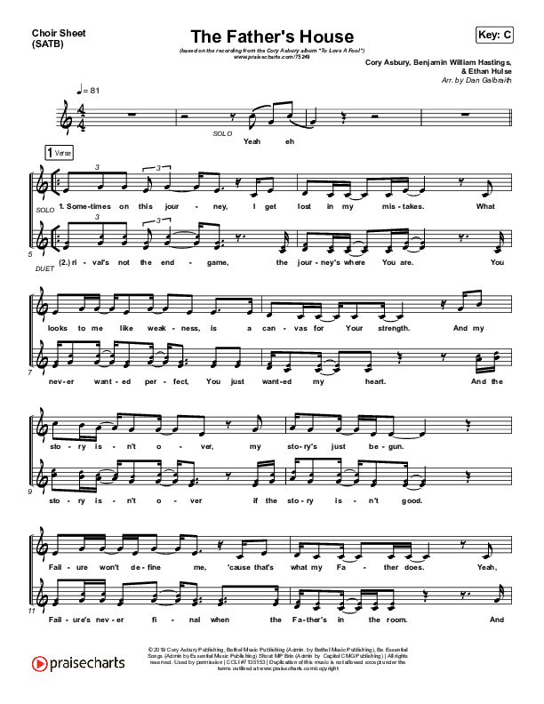 The Father's House Choir Sheet (SATB) (Cory Asbury)