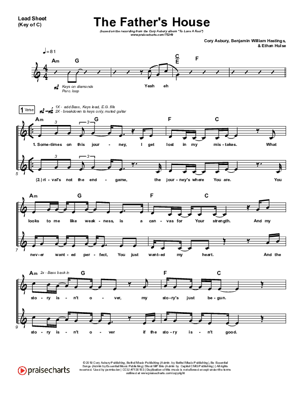 The Father's House Lead Sheet (Melody) (Cory Asbury)